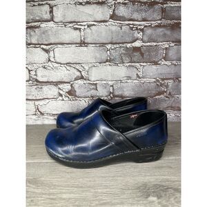 SANITA SABEL Blue Patent Leather Marble Clogs Nurse Shoes Women Sz 39EU/8.5M US